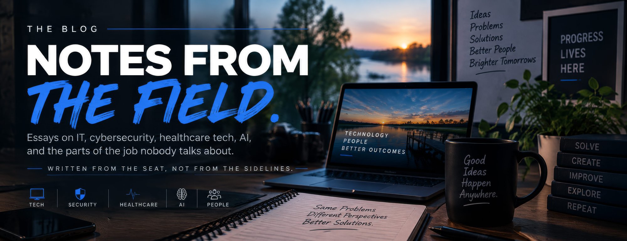 The Blog — Notes From The Field. Essays on IT, cybersecurity, healthcare tech, AI, and the parts of the job nobody talks about. Written from the seat, not from the sidelines.